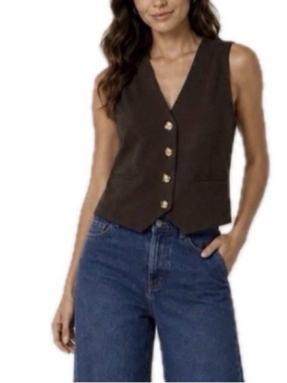 Christian Lacroix Brown Sleeveless V-Neck Button Vest